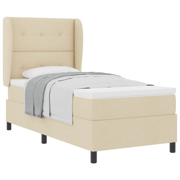 vidaXL Cama Box com colch&atilde;o com cabeceira Creme 100 x 200 cm tecido