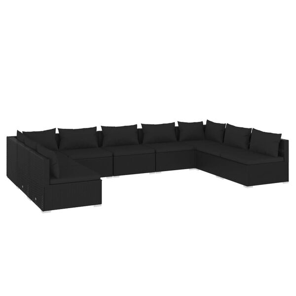 vidaXL 9 pcs conjunto lounge de jardim c/ almofad&otilde;es vime PE preto