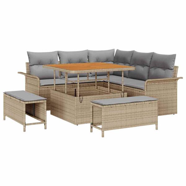 vidaXL Conjunto de Sof&aacute; de Jardim 8 pcs Bege e Cinza Claro