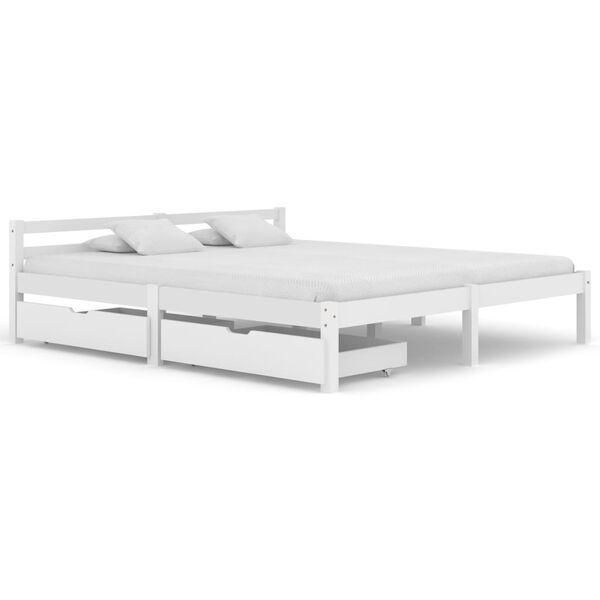 vidaXL Estrutura de cama com 2 gavetas 160x200 cm pinho maci&ccedil;o branco
