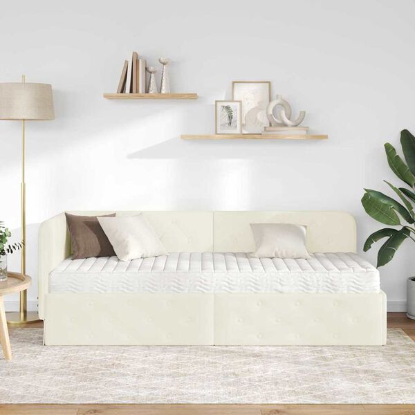 vidaXL Estrutura de Cama de Canto com colchão Creme 80 x 200 cm Veludo