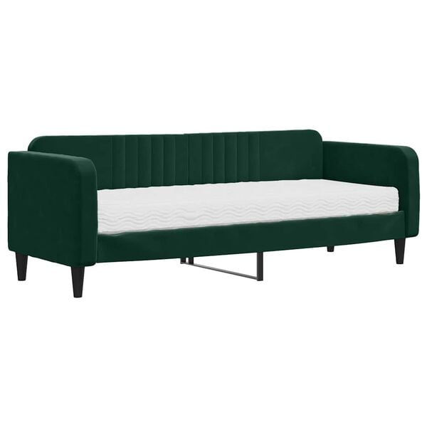 vidaXL Sof&aacute;-cama com colch&atilde;o 80x200 cm veludo verde-escuro