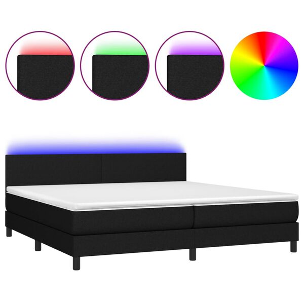 vidaXL Cama box spring c/ colch&atilde;o e LED 200x200 cm tecido preto