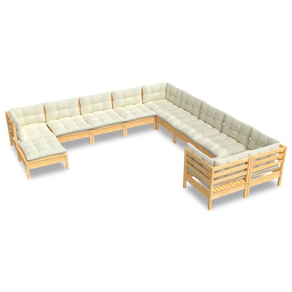 vidaXL 11 pcs conjunto lounge de jardim c/ almofad&otilde;es cor creme pinho