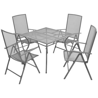 vidaXL 5 pcs conjunto jantar jardim + cadeiras dobráveis aço antracite