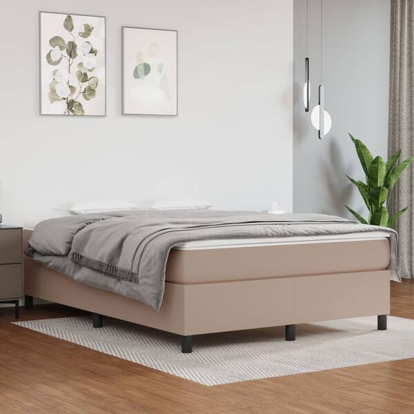 vidaXL Estrutura de cama com molas 140x190 cm couro artificial cappuccino