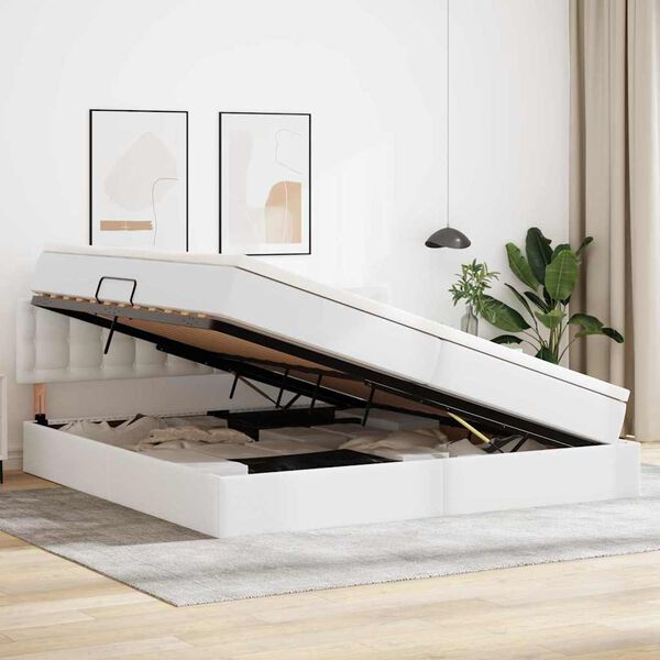 vidaXL Cama com Armazenamento Branco Puro 200 x 200 cm Couro Sint&eacute;tico