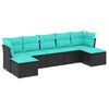 vidaXL Conjunto de sof&aacute; de jardim com 7 pe&ccedil;as e almofadas em rattan sint&eacute;tico preto
