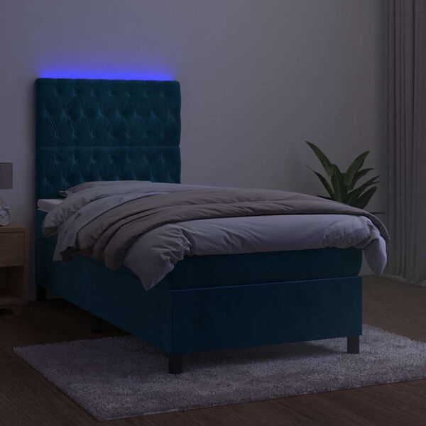 vidaXL Cama box spring c/ colch&atilde;o/LED 90x190 cm veludo azul-escuro