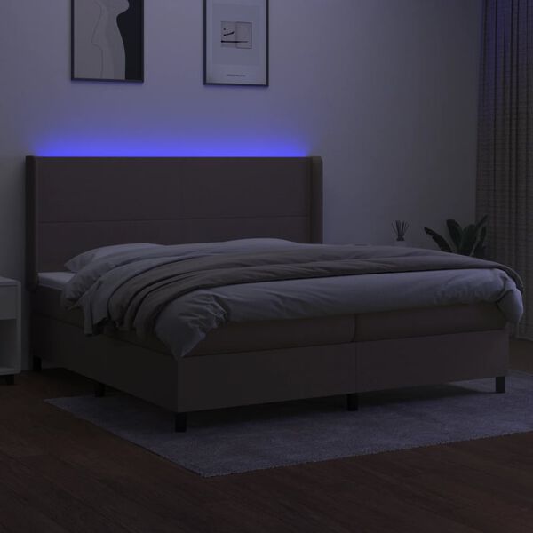 vidaXL Cama box spring colch&atilde;o/LED 200x200cm tecido cinza-acastanhado