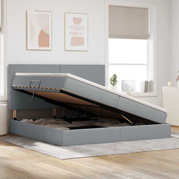 vidaXL Cama com arruma&ccedil;&atilde;o e colch&atilde;o Cinzento-claro 200 x 200 cm