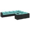 vidaXL 10 pcs conjunto sof&aacute;s de jardim c/ almofad&otilde;es vime PE preto