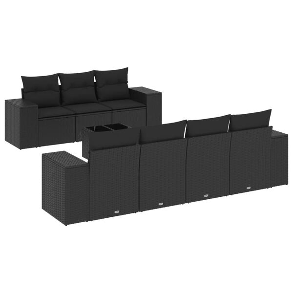 vidaXL 8 pcs conjunto sof&aacute;s de jardim com almofad&otilde;es vime PE preto