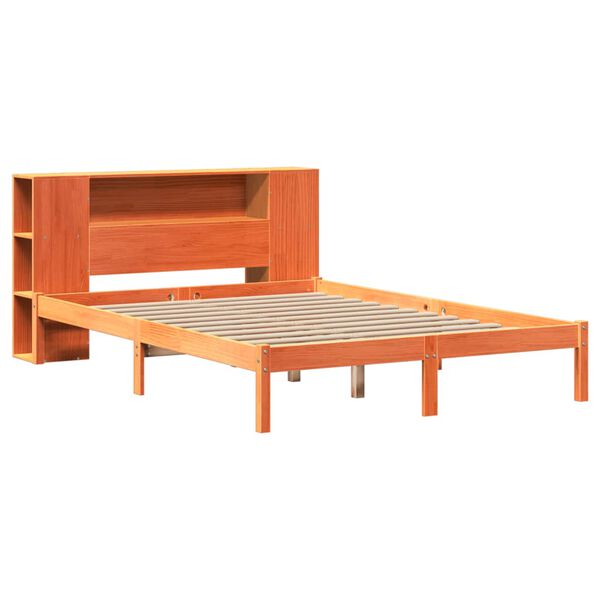 vidaXL Cama com estante sem colch&atilde;o 135x190 cm pinho maci&ccedil;o