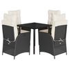 vidaXL 5 pcs conjunto de jantar p/ jardim c/ almofad&otilde;es vime PE preto