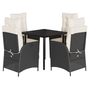 vidaXL 5 pcs conjunto de jantar p/ jardim c/ almofad&otilde;es vime PE preto