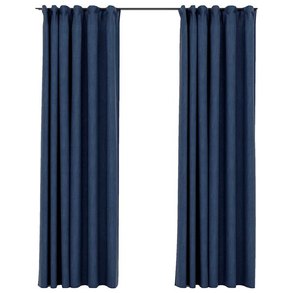 vidaXL Cortinas opacas aspeto linho com ganchos 2 pcs 140x225 cm azul
