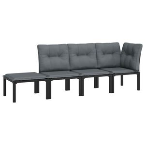 vidaXL 4 pcs conjunto lounge de jardim vime PE preto e cinzento