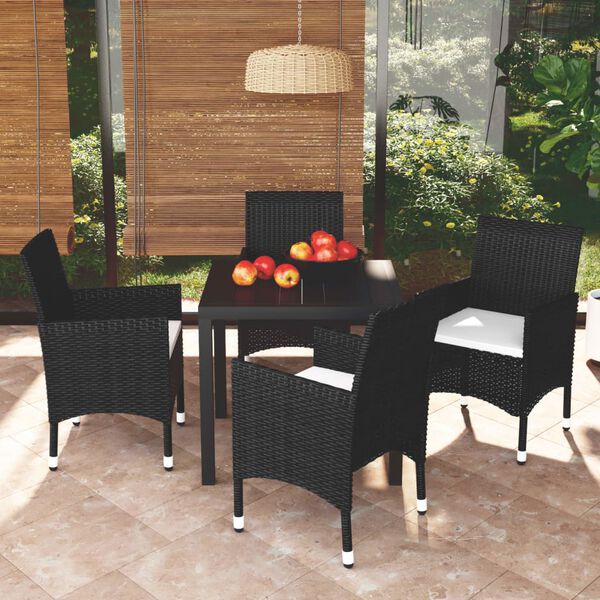 vidaXL 5 pcs conjunto de jantar p/ jardim c/ almofad&otilde;es vime PE preto