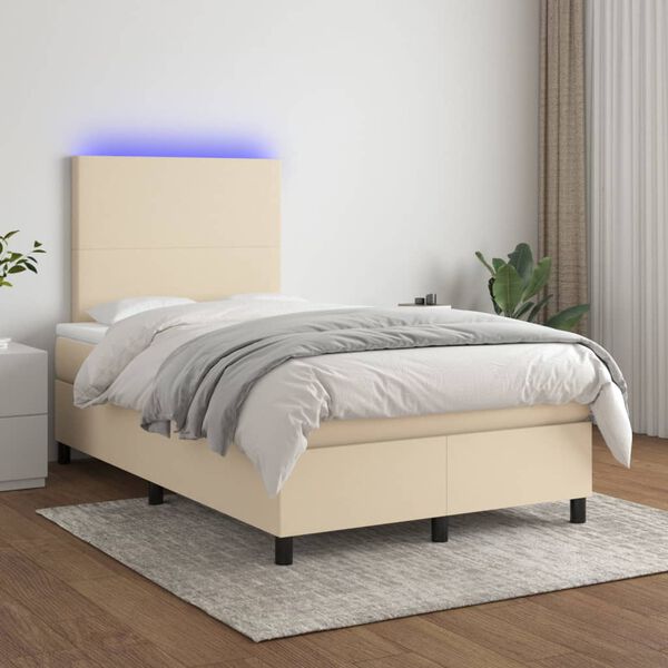 vidaXL Cama box spring c/ colch&atilde;o e LED 120x200 cm tecido cor creme