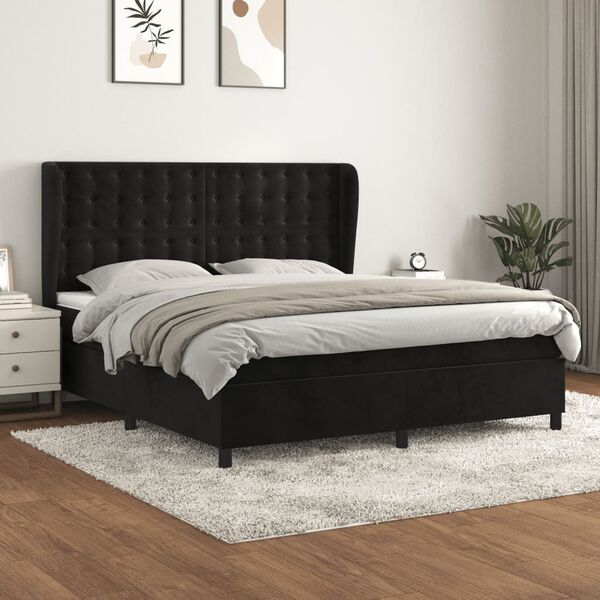 vidaXL Cama com molas/colch&atilde;o 180x200 cm veludo preto