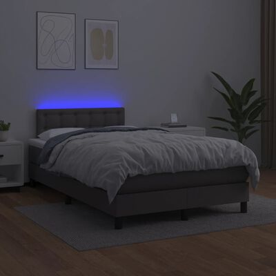 vidaXL Cama box spring c/ colchão/LED 120x190cm couro artificial cinza