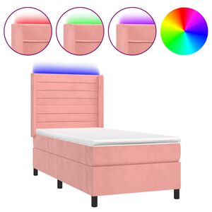 vidaXL Cama box spring c/ colch&atilde;o/LED 100x200 cm veludo rosa