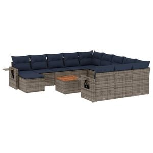 vidaXL Conjunto de sof&aacute; de jardim com 13 pe&ccedil;as e almofadas em rattan sint&eacute;tico cinza