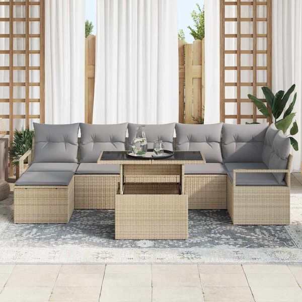 vidaXL Conjunto de Sof&aacute; de Jardim 8 pcs Bege Rattan Sint&eacute;tico