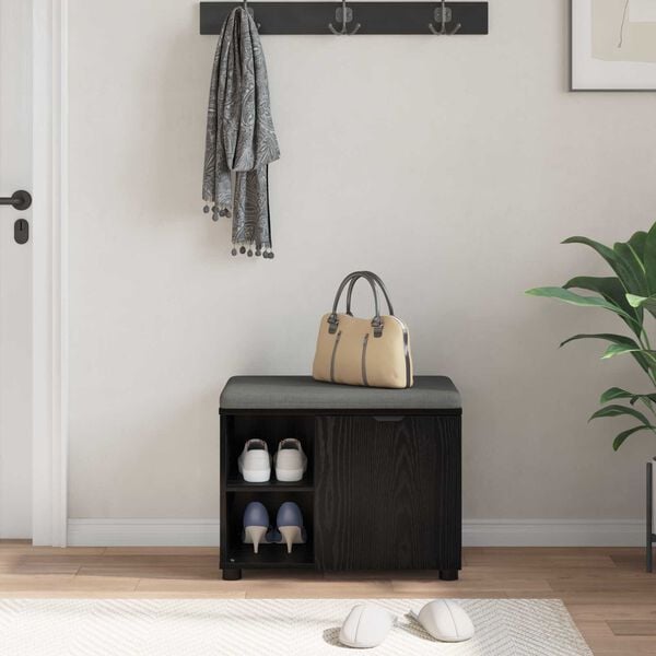 vidaXL Banco de Hall com almofada Carvalho Preto 60 x 38 x 46 cm