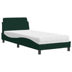 vidaXL Cama com colch&atilde;o Dover 90x200 cm veludo verde-escuro
