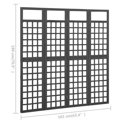vidaXL Biombo/treliça 4 painéis madeira abeto maciça 161x180 cm preto