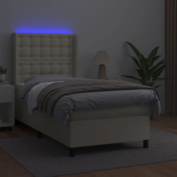 vidaXL Cama box spring c/ colch&atilde;o/LED 80x200 cm couro artificial creme