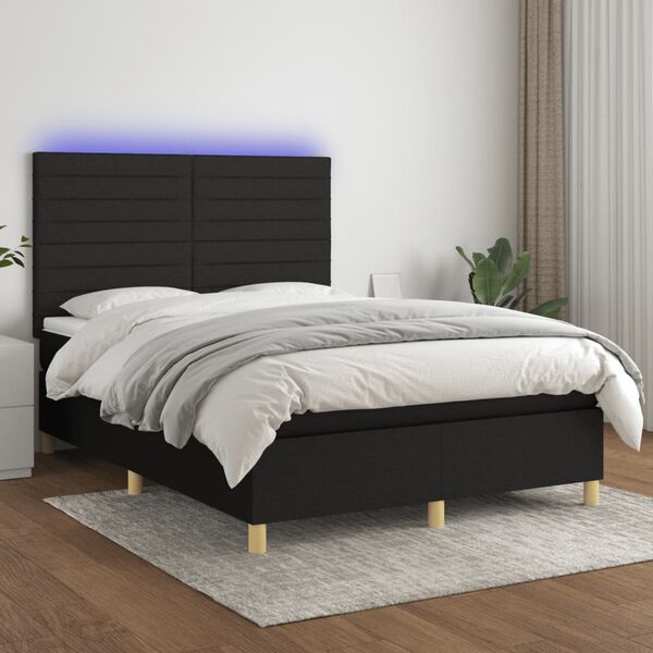 vidaXL Cama box spring c/ colch&atilde;o e LED 140x200 cm tecido preto