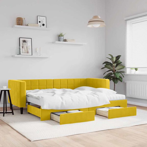 vidaXL Sof&aacute;-cama com gavet&atilde;o e gavetas 80x200 cm veludo amarelo