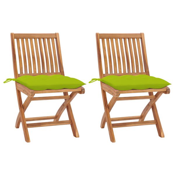 vidaXL Cadeiras jardim c/ almofad&otilde;es verde brilhante 2 pcs teca maci&ccedil;a