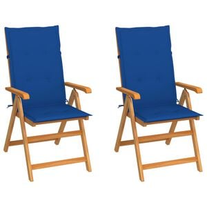 vidaXL Cadeiras de jardim c/ almofad&otilde;es azul real 2 pcs teca maci&ccedil;a