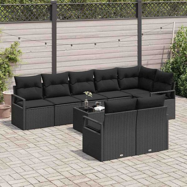 vidaXL Conjunto de Sof&aacute; de Jardim com almofada 9 pcs Preto vime PE