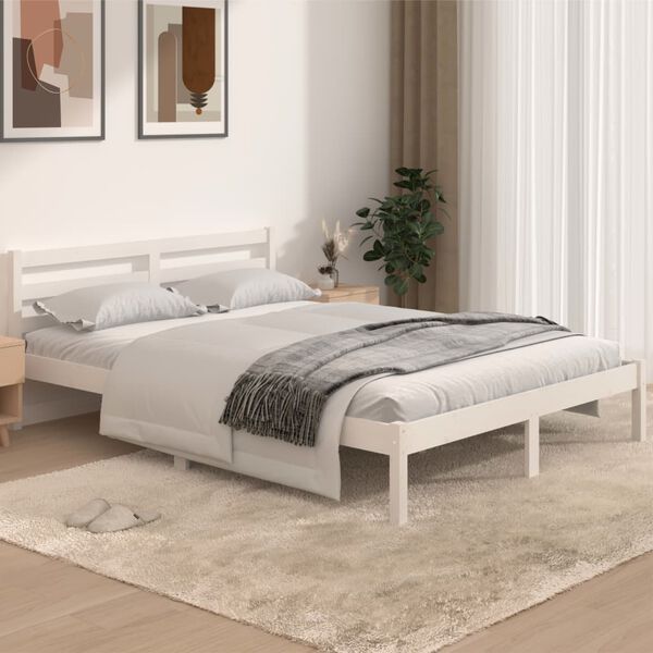 vidaXL Estrutura de cama 140x190 cm pinho maci&ccedil;o branco