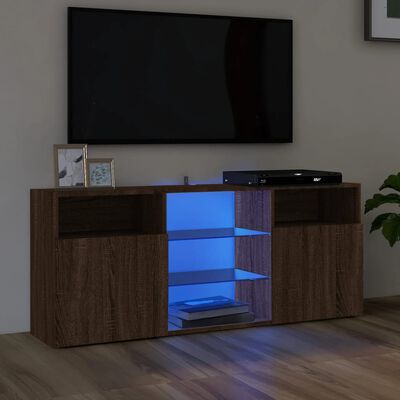 vidaXL Móvel de TV com luzes LED 120x30x50 cm carvalho castanho