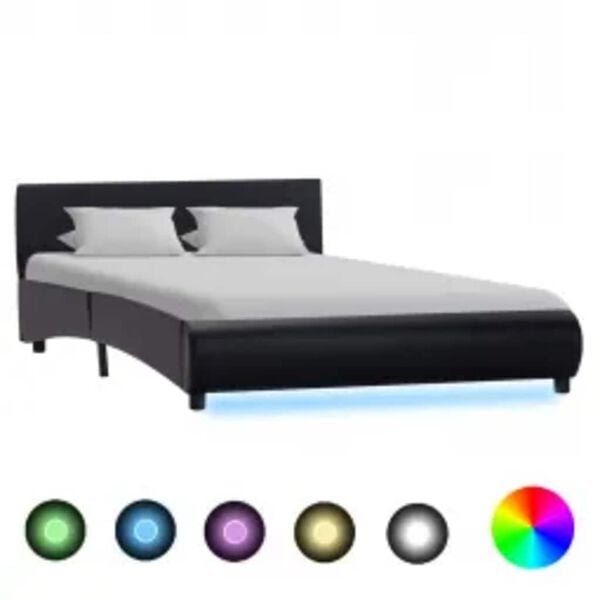 vidaXL Estrutura de cama com LED 140x200 cm couro artificial preto