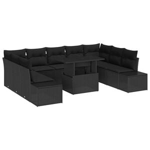 vidaXL Conjunto de Sof&aacute; de Jardim com almofada 10 pcs Preto vime PE
