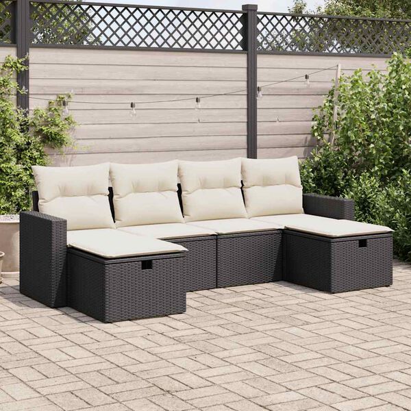 vidaXL 6 pcs conjunto sof&aacute;s de jardim c/ almofad&otilde;es vime PE preto