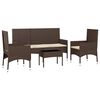 vidaXL 4 pcs conjunto lounge jardim c/ almofad&otilde;es vime PE castanho