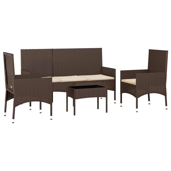 vidaXL 4 pcs conjunto lounge jardim c/ almofad&otilde;es vime PE castanho