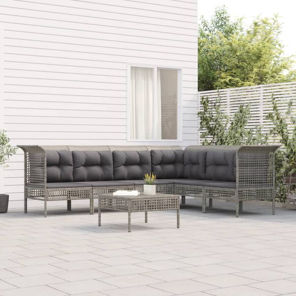 vidaXL 7 pcs conjunto lounge de jardim c/ almofadões vime PE cinzento