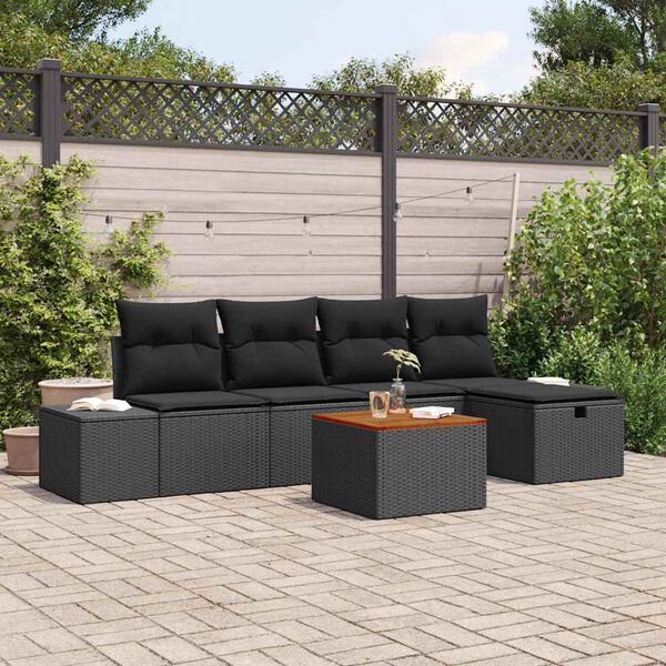 vidaXL Conjunto de Sof&aacute; de Jardim 6 pcs Preto Rattan Sint&eacute;tico