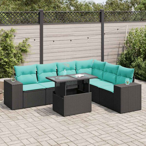 vidaXL 7 pcs conjunto sof&aacute;s jardim c/ almofad&otilde;es vime PE/ac&aacute;cia preto