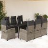 vidaXL 9 pcs conjunto de jantar p/ jardim c/ almofad&otilde;es vime PE cinza