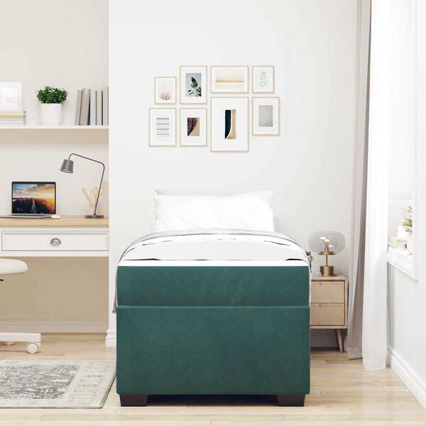 vidaXL Estrutura da Cama com colch&atilde;o Verde Escuro 80 x 200 cm tecido